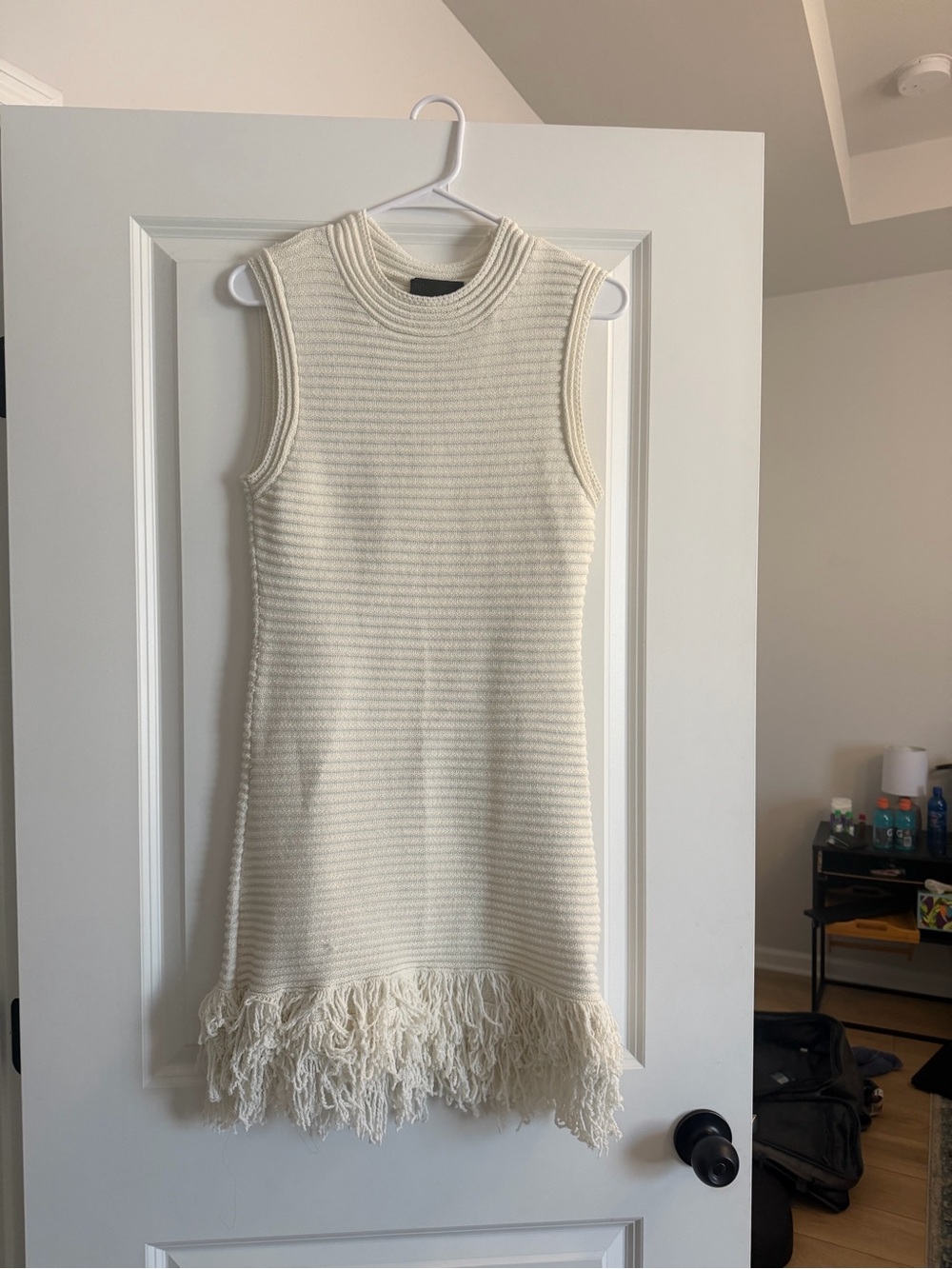 Zara Cream Knit Sleeveless Dress with Fringe Trim